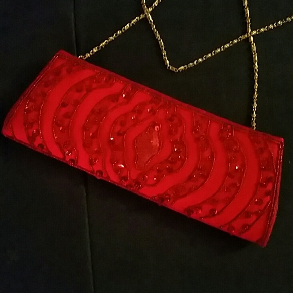 Bijoux Terner Red Beaded Clutch Purse - Picture 2 of 3